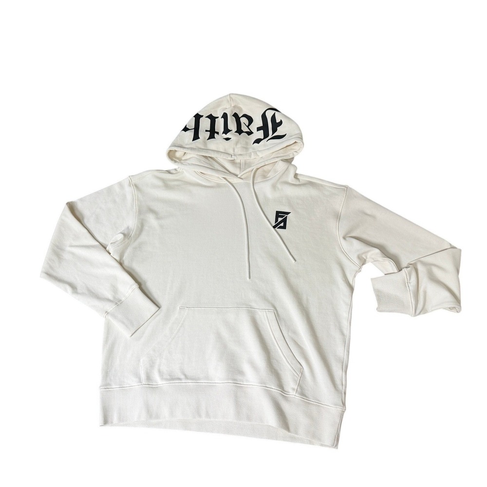 NEW Faith Connexion Ivory Gothic Faith Logo Hoodie Pullover Sweatshirt‎ M